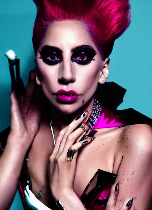 Image similar to lady gaga styled by nick knight posing ,80s themed, vogue magazine, Highly realistic. High resolution. Highly detailed. Dramatic. 8k.4k.