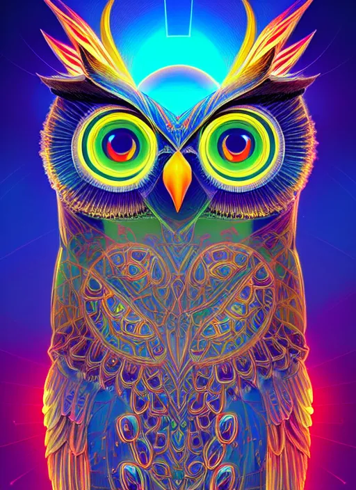 Image similar to symmetry!! product render poster vivid colors divine proportion owl, divine, glowing fog intricate, elegant, highly detailed, digital painting, artstation, concept art, smooth, sharp focus, illustration,