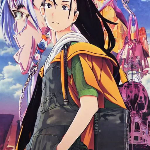 Prompt: anime movie poster, hoody girl side view by koji morimoto and katsuya terada and masamune shirow and tatsuyuki tanaka