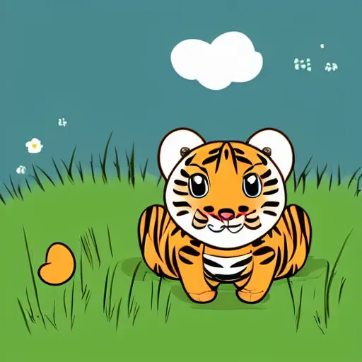 Prompt: a cutesy cartoon tiger on grass simple concept art in the style of neko atsume