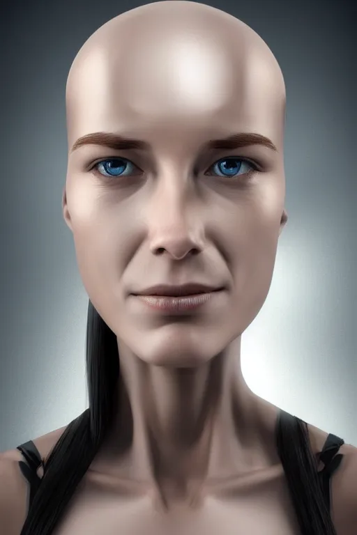 Image similar to robot with human face, female head, woman human face, human face realistic, human head, cyborg frame concept, cyborg by ales-kotnik, sci-fi android female