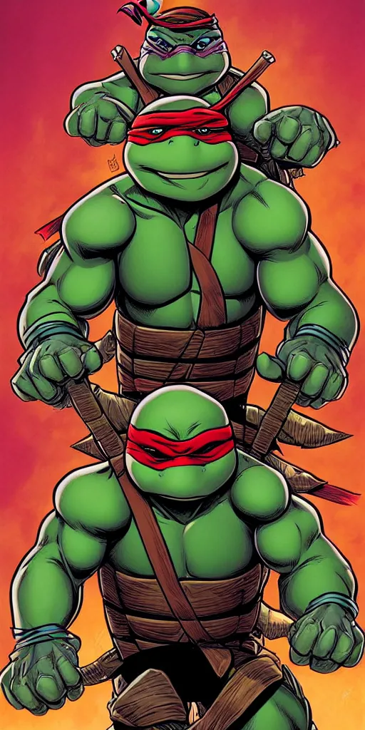 Image similar to Teenage mutant ninja turtle comic book cover illustration by brom