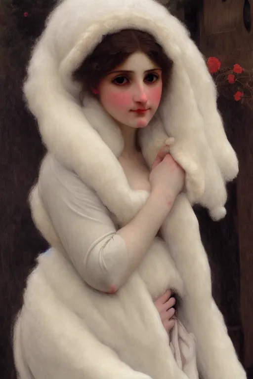 Image similar to snow lady in furry, painting by rossetti bouguereau, detailed art, artstation