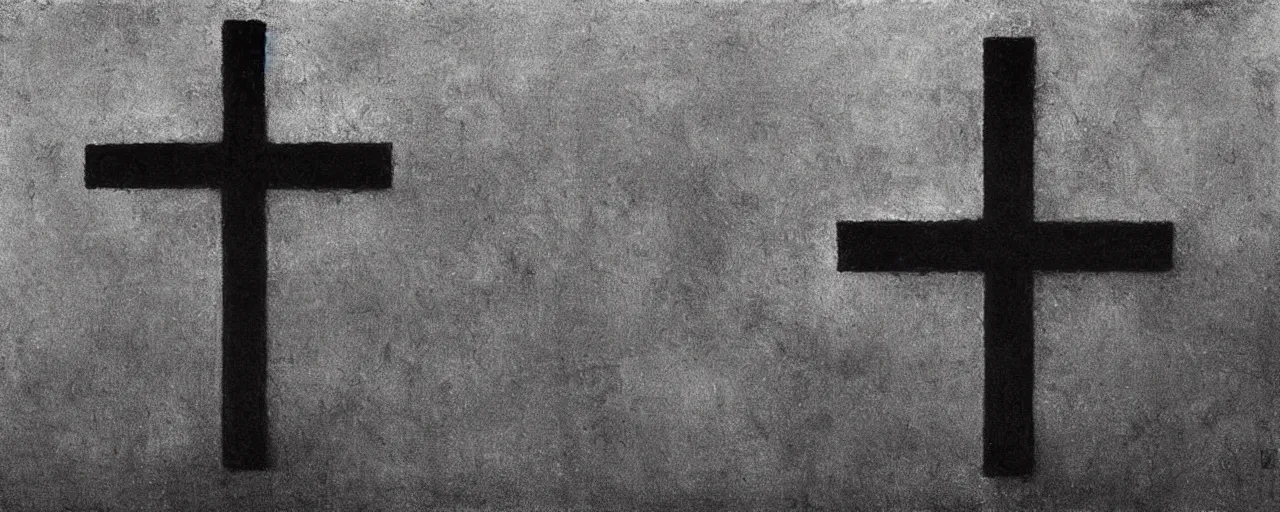 Image similar to a shiny silver cross, black minimalistic background with grunge and grain, by Beksinski