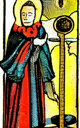 Image similar to The Podcaster, 1500s tarot card