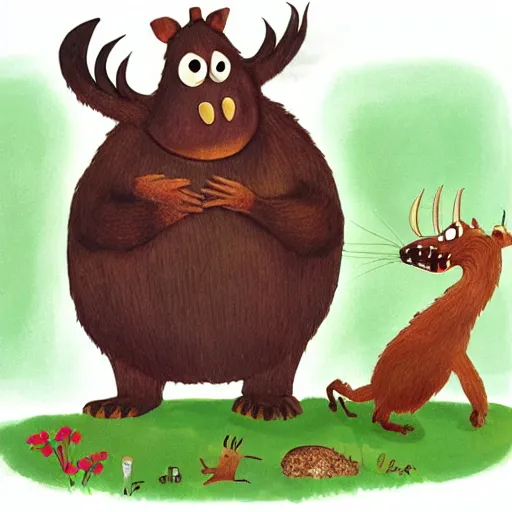 Prompt: the gruffalo, illustration by axel scheffler