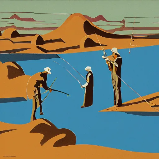 Image similar to eyvind earle desert fishing game