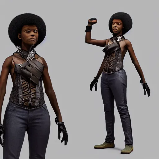 Image similar to incredibly detailed picture of revolutionary tarika lewis black panther, powerful stance, 7 0's protest movement aesthetic, 8 k character concept art by philip bond, vray render, fineline detail, cinematic quality