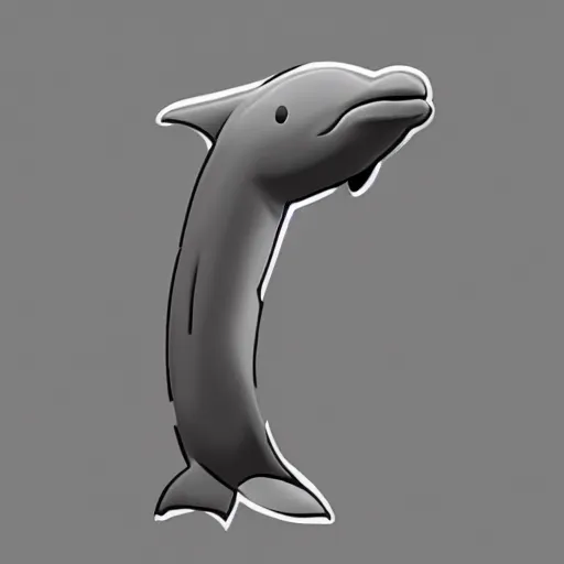 Image similar to An emote of a grey cartoon dolphin doing the ConcernDoge look