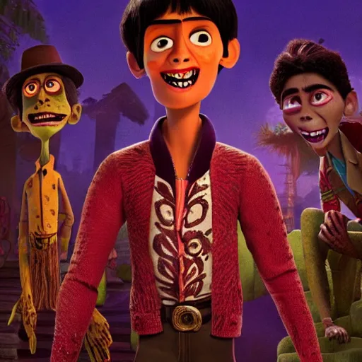 Image similar to miguel from coco horror uncanny, scary