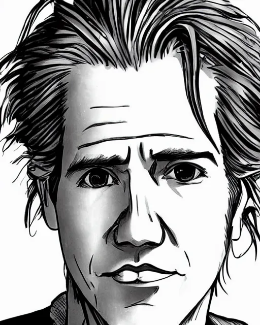 Image similar to Matthew Modine in a black and white anime