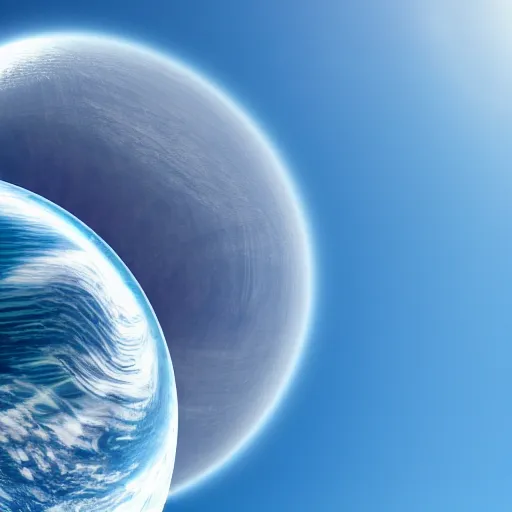 Image similar to a micro - planet on a blue sky background