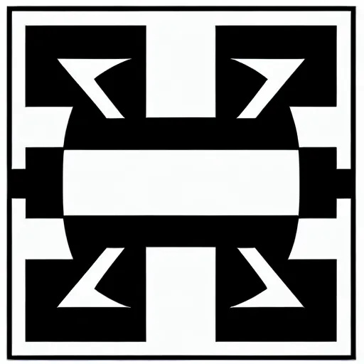 Image similar to minimal symbol by karl gerstner, black and white monochrome, centered, symetrical, bordered