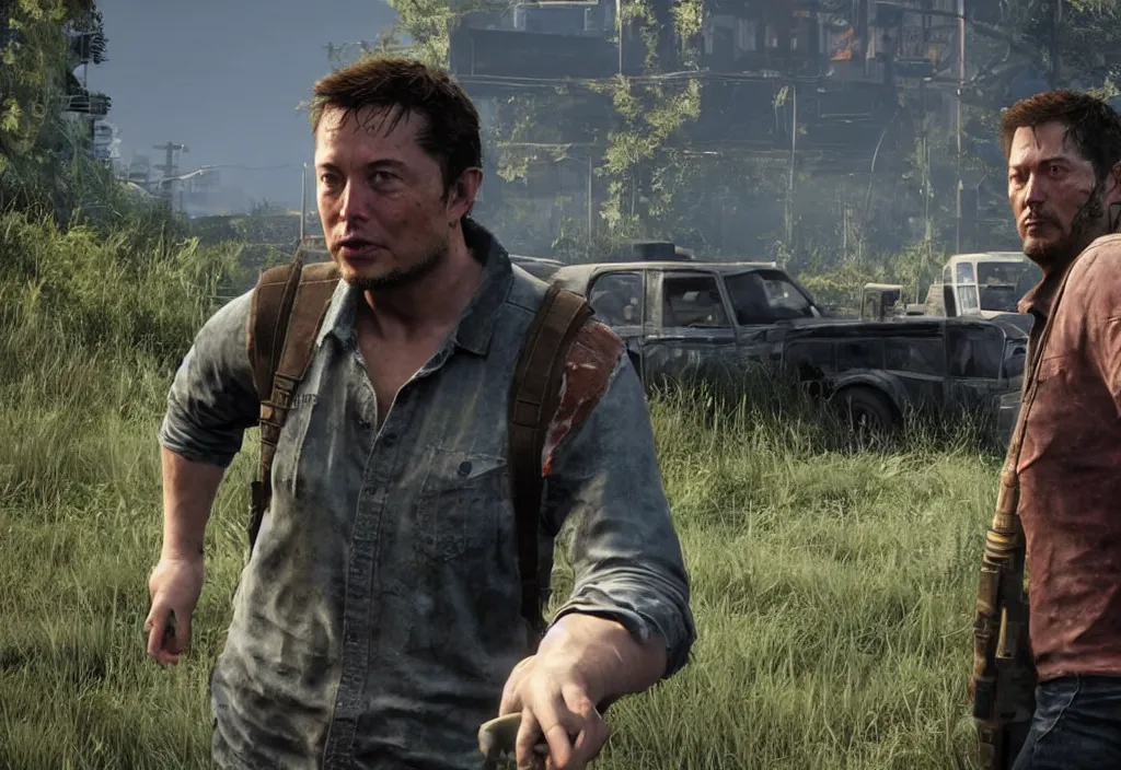 Image similar to elon musk in the last of us, elon musk in the video game in the last of us, gameplay screenshot, close up, 3 d rendering. unreal engine. amazing likeness. very detailed.