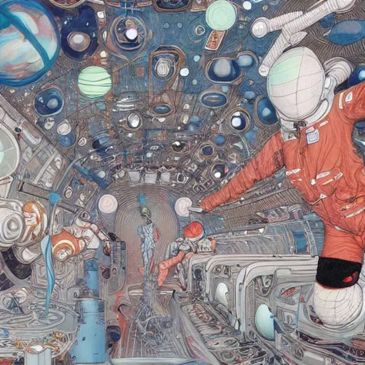 Prompt: james jean art of a part in space, hyper detail
