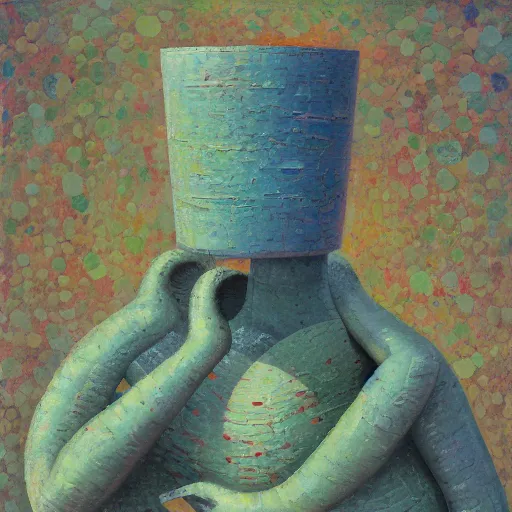 Prompt: a detailed impasto painting by shaun tan and david wiesner of an abstract forgotten sculpture by the caretaker and ivan seal