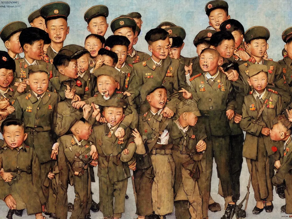 Prompt: North Korea military children Norman Rockwell