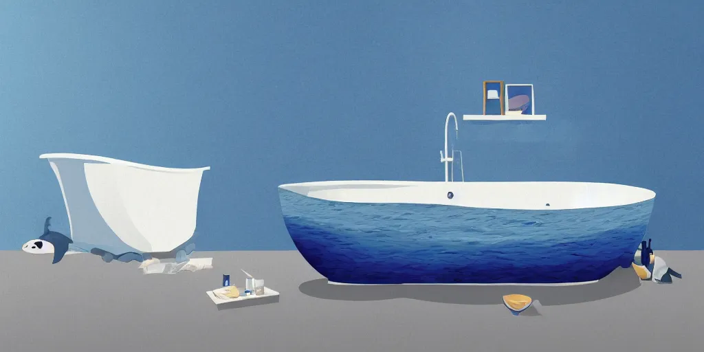 Prompt: A blue whale swimming inside a bathtub, digital illustration-H 768