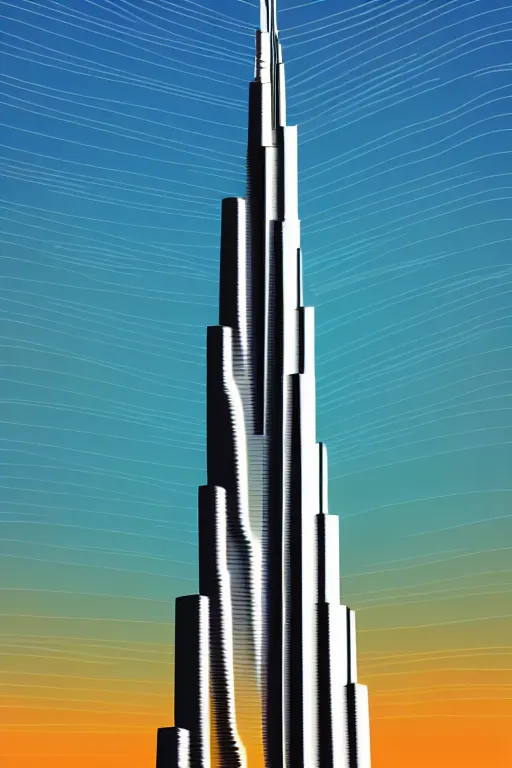 Image similar to minimalist boho style art of colorful burj khalifa at sunrise, illustration, vector art