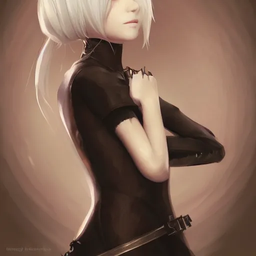 Prompt: Beautiful portrait of 2B from Nier Automata by Charlie Bowater, blindfold, trending on artstation, digital art