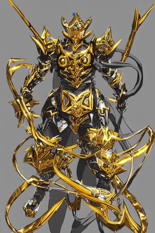 an anime showing the new golden armor zodiac Knight by, Stable Diffusion