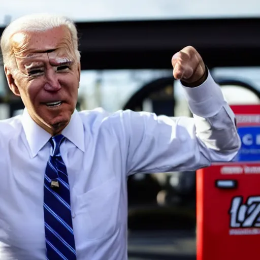 Image similar to Joe Biden drinking gasoline from the gas station pump