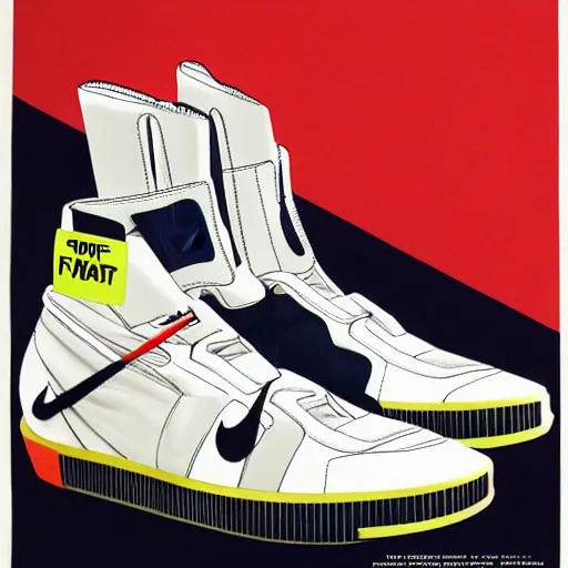 Image similar to retro futuristic Nike Off-White sneakers by syd mead