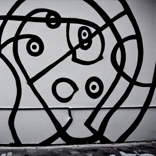 Image similar to graffiti of man with one eye made with circles and lines