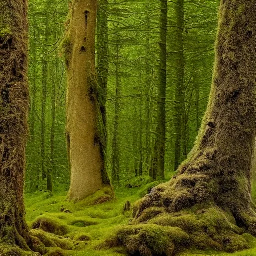 Image similar to a mossy wood, huge troll , in the style of John Bauer,