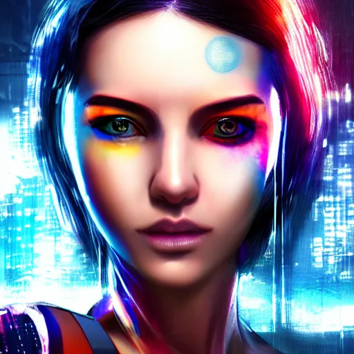 Image similar to the cyberpunk girl portrait, 4k, highly detailed, vivid colors, high definition, H 1000