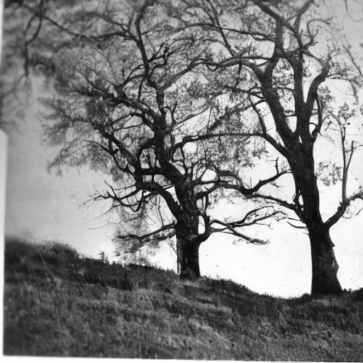 Prompt: old photo of a creepy landscape