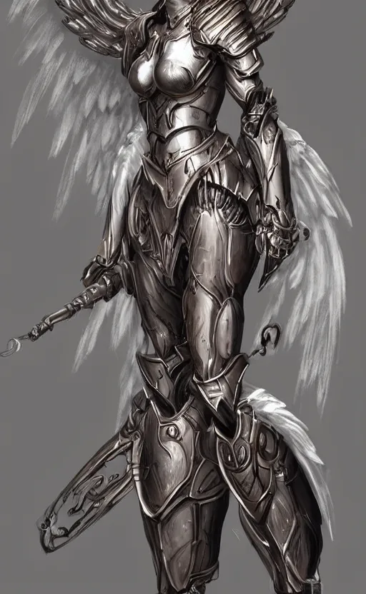 Image similar to Fantasy Concept character art of a angel female in biomechanical knight armor. By artstation trending. Highly detailed