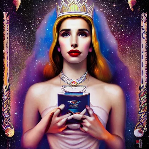 Image similar to cosmic portrait of Emma Roberts as queen, Pixar style, by Tristan Eaton Stanley Artgerm and Tom Bagshaw.