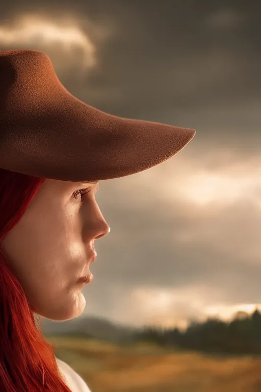 Prompt: A short girl with red hair, wearing a park ranger hat, dramatic lighting, cinematic, establishing shot, extremely high detail, foto realistic, cinematic lighting, post processed, concept art, high details, cinematic, 8k resolution, beautiful detailed, photorealistic, digital painting, artstation, concept art, smooth, sharp focus, artstation trending, octane render, unreal engine
