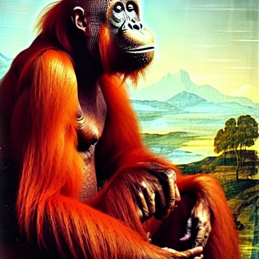 Image similar to a orangutan as the king of a kingdom sitting on his throne, digital art, renaissance painting, fantasy art, ultra detailed, as coherent as Dall-E 2