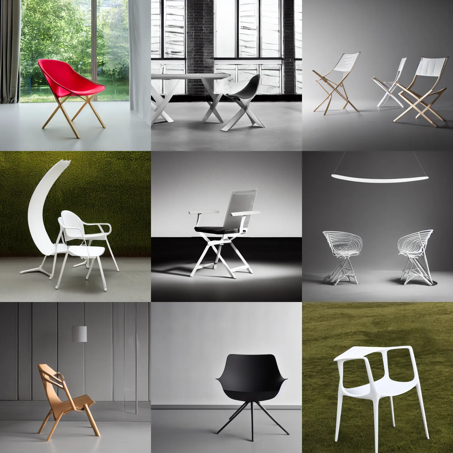 Prompt: product photography award winning chair inspired by calatrava studio lighting midsommar