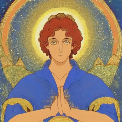 Image similar to what looked like a throne of lapis lazuli, and high above on the throne was a figure like that of a man. waist up, he looks like glowing metal, as if full of fire, and that from there down he looked like fire ; and brilliant light surrounded him. like the appearance of a rainbow in the clouds on a rainy day.