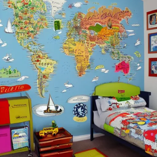 Image similar to a map of a boys bedroom, highly detailed,
