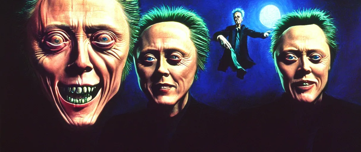 Image similar to neo-surrealist close-up matte painting of old christopher walken pointing and laughing at me wayne barlowe hannah yata very dramatic lighting 8k wide angle shallow depth of field