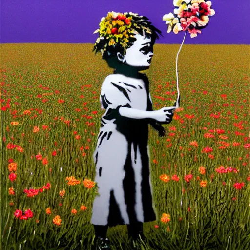 Prompt: banksy as last flower on earth, hyperrealistic, no duplicate content, left align