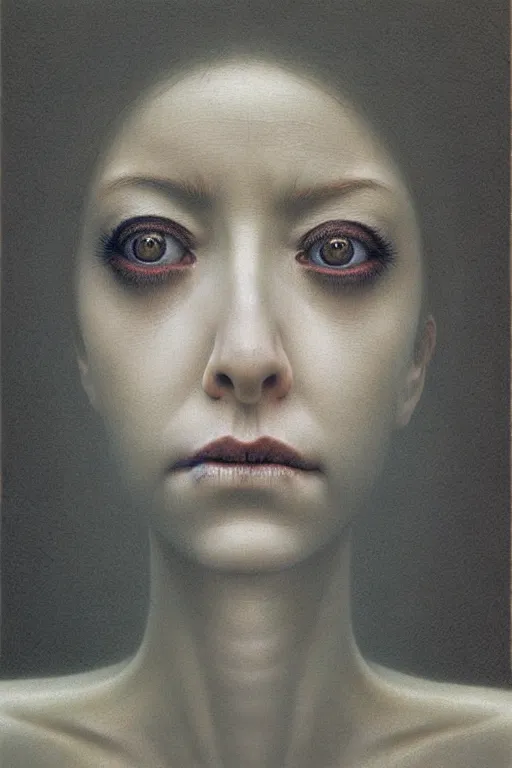 Image similar to female who looks like alyson hannigan by beksinski