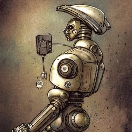 Image similar to retrofuturist robot by jean baptiste monge, muted colors,