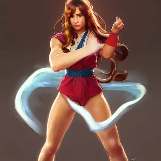 Image similar to pokimane as a street fighter character, cg animation, capcom, realistic, character select portrait, by artgerm, greg rutkowski, alphonse mucha, 3 d