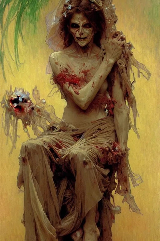 Image similar to zombie mummy, painting by daniel gerhartz, alphonse mucha, bouguereau, monet, detailed art, artstation