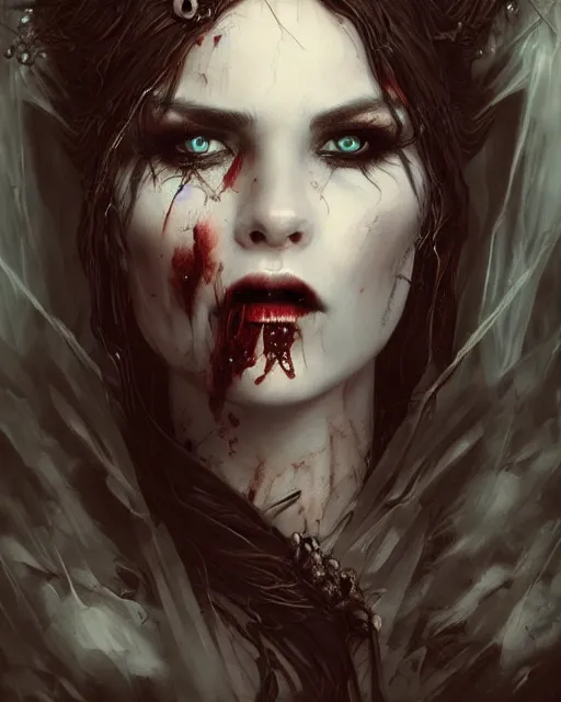 Image similar to vampire bride, hyper realistic face, beautiful eyes, fantasy art, in the style of greg rutkowski, intricate, hyper detailed, smooth