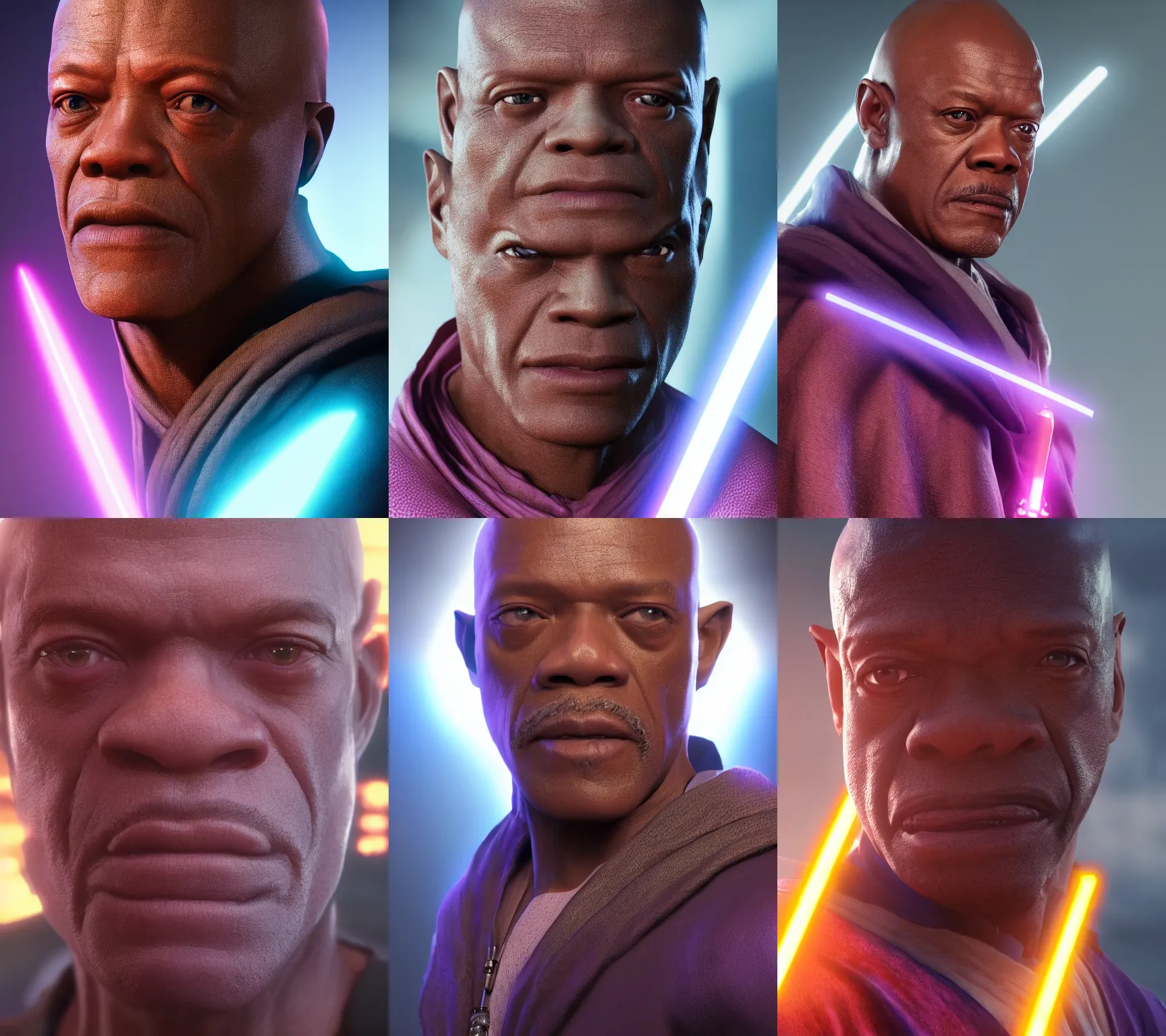 Prompt: portrait art of mace windu 8k ultra realistic , lens flare, atmosphere, glow, detailed,intricate, full of colour, cinematic lighting, trending on artstation, 4k, hyperrealistic, focused, extreme details,unreal engine 5, cinematic, masterpiece