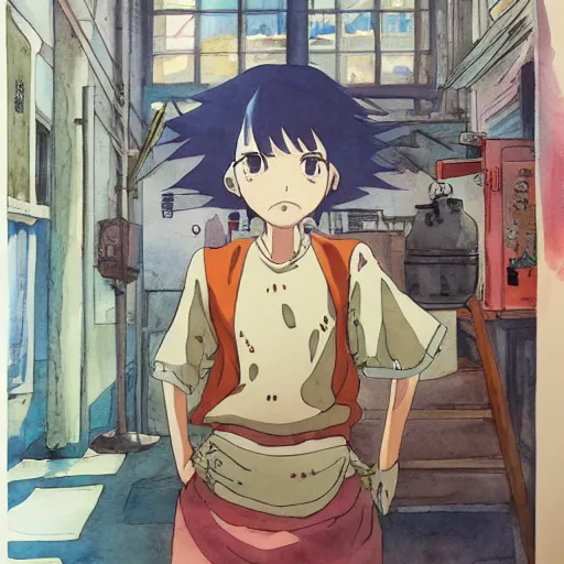Prompt: gibli studio background anime style background watercolor painting, hayao miyazaki painting