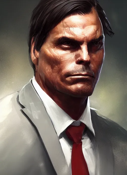 Image similar to A portrait of bolsonaro by Greg Rutkowski, Sung Choi, Mitchell Mohrhauser, Maciej Kuciara, Johnson Ting, Maxim Verehin, Peter Konig, final fantasy, 8k photorealistic, cinematic lighting, HD, high details, dramatic, atmospheric , trending on artstation