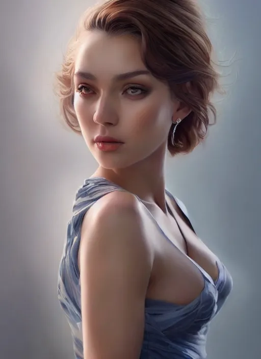 Image similar to full length photo of a gorgeous young woman in the style of stefan kostic, realistic, sharp focus, 8k high definition, insanely detailed, intricate, elegant, art by stanley lau and artgerm