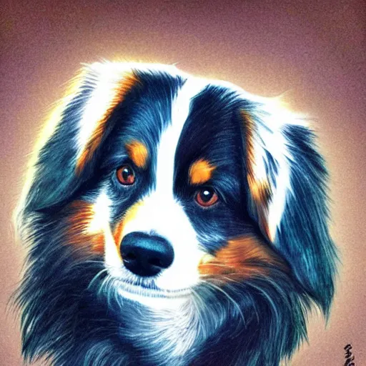 Image similar to australian shepard in the style of neil gaiman